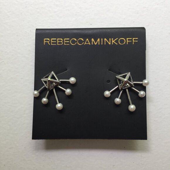 New Rebecca Minkoff Pyramid Fan Stud Pearl Earrings Winter Snow Christmas Gift - Picture 4 of 5